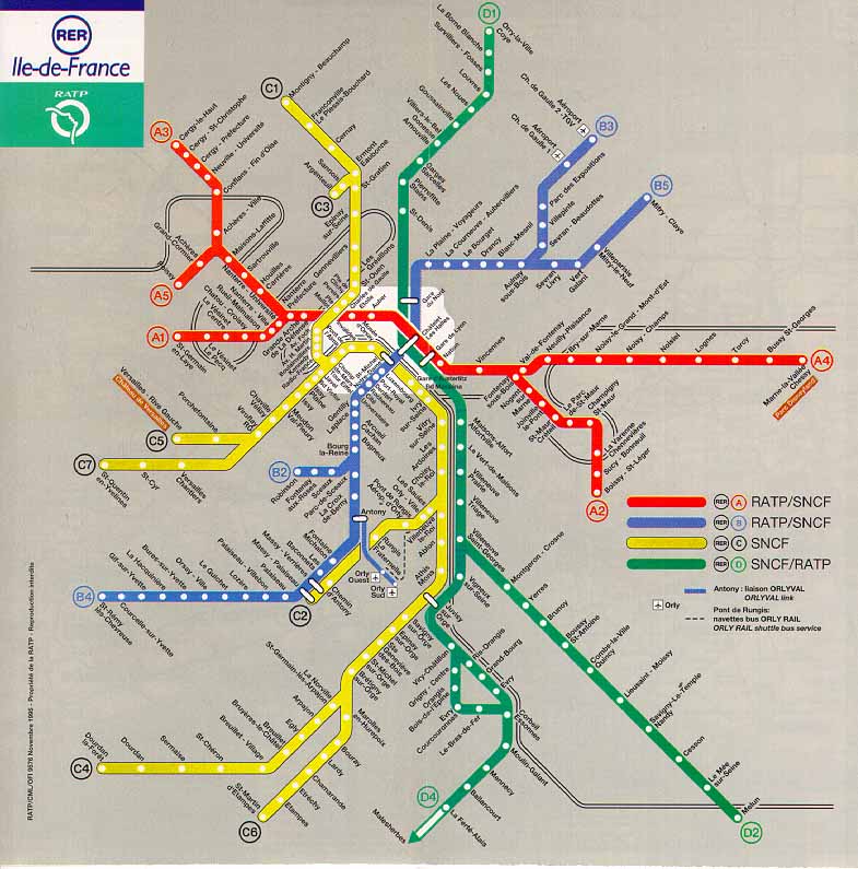 mapa pařížského metra Metro a RER v Paříži mapa pařížského metra